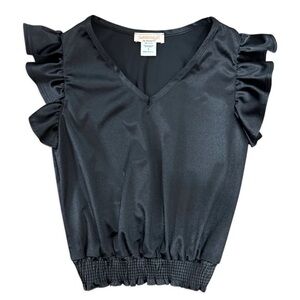 Tweenstyle Stoopher Smocked Hem Satin Top Flutter Sleeve - Black teen 10 (bin K)